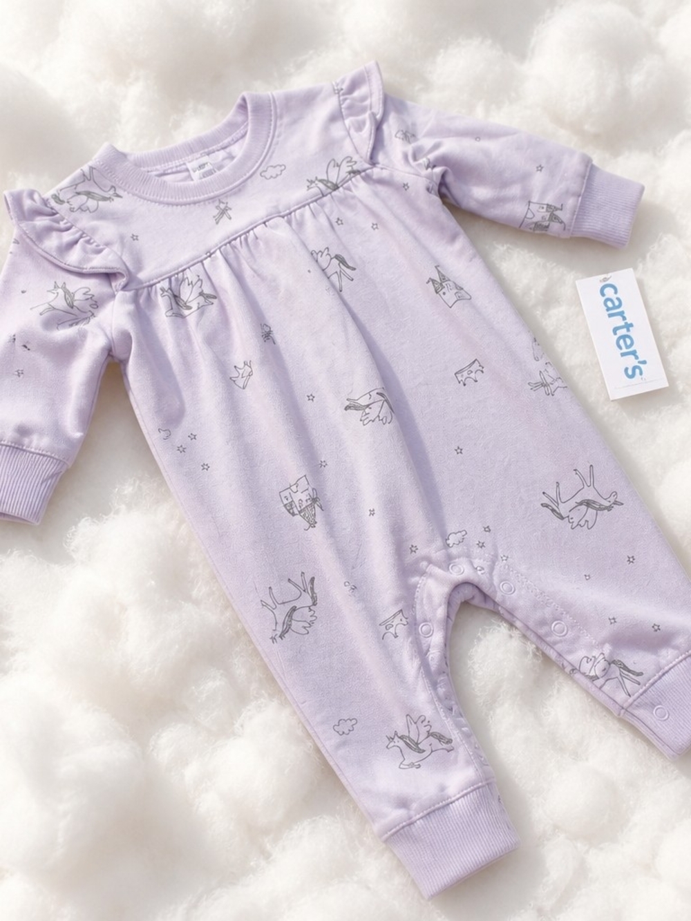 Carter's Light Purple Unicorn Print Baby Footless Romper Nwt 3m